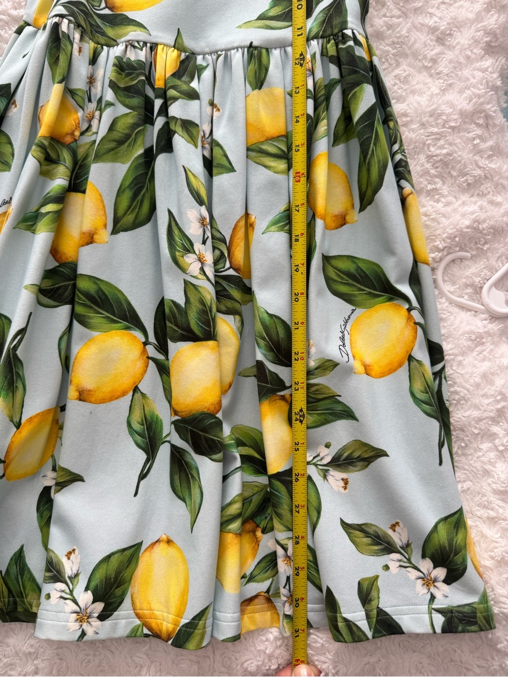 Dolce & Gabbana Girls Lemon Print Dress in Light Blue, Green and Yellow - Picture 4 of 11